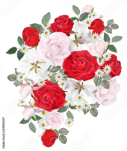 Floral romantic bouquet-Rose and Gardenia flower vector illustration-vector