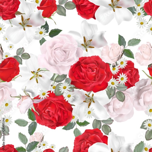 Floral seamless pattern-Rose  daisy  and gardenia flower vector illustration-vector