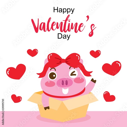 Valentine's Day greeting card with cute pig.