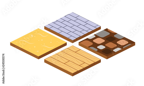 Set of 3d landscape design tiles with different surfaces.