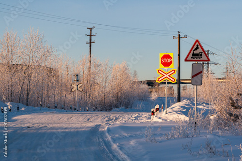 Railway crossing in winter.