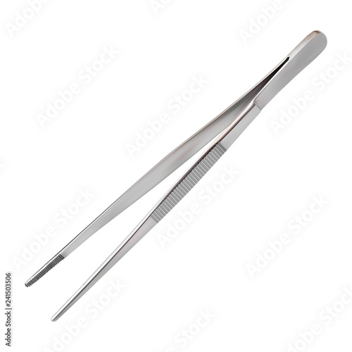 Dissecting Forceps for use in surgical procedures to hold delicate tissues during suturing used to tie sutures at the end of the procedure and hold dressings. Isolated object Vector illustrations.