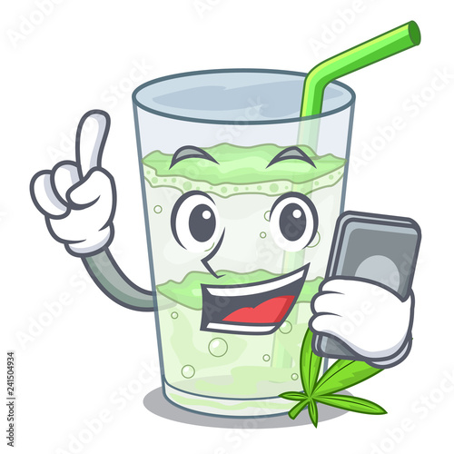 With phone fresh lassi bhang in glas cartoon