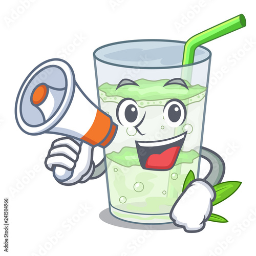 With megaphone fresh lassi bhang in glas cartoon