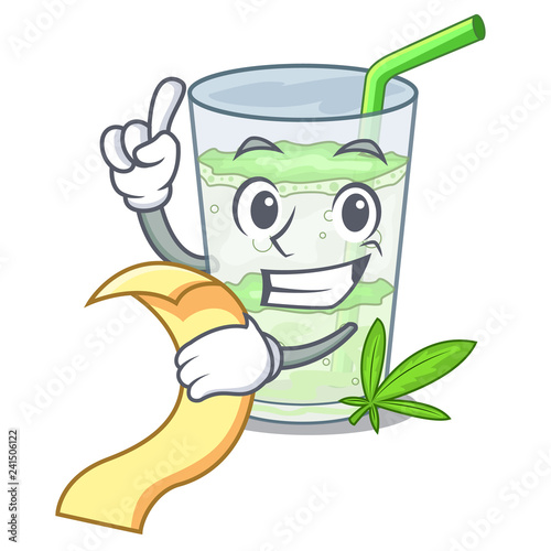 With menu water lassi bhang in character cup