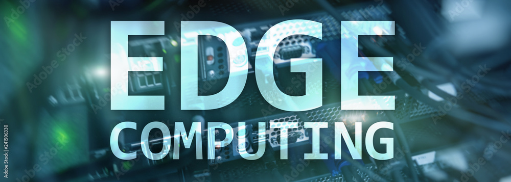 Obraz premium EDGE computing, internet and modern technology concept on modern server room background.