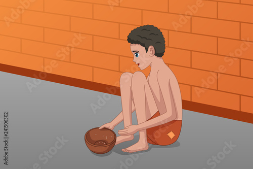 Homeless Panhandler Kid on the Street Illustration