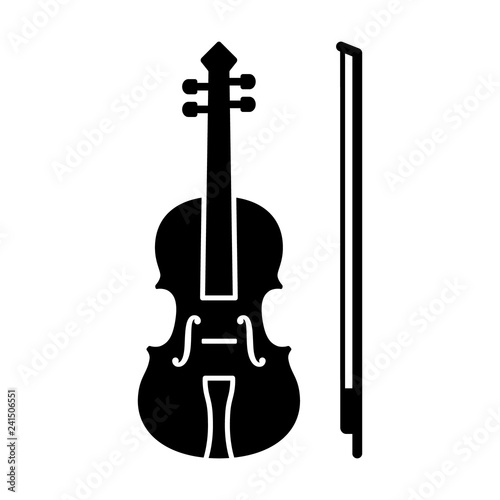 Classical violin with bow - string musical instrument flat vector icon for music apps and websites