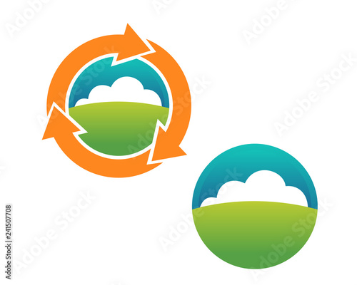 Cloud land arrow circle logo template