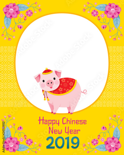 Happy Chinese New Year 2019 Border Decoration With Pig, Traditional, Celebration, China, Culture