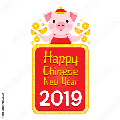 Happy Chinese New Year 2019 Texts With Pig On Banner  Traditional  Celebration  China  Culture