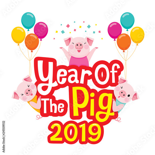 Happy Chinese New Year 2019 Texts With Pigs, Traditional, Celebration, China, Culture