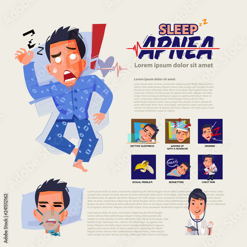 sleep apnea infographic and how to treatment. insomnia discorder. sleep problem concept - vector