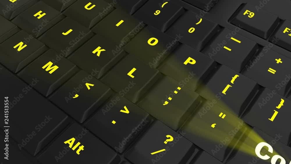 pointing the camera on yellow glowing Collect key on black computer keyboard pointing the camera on yellow glowing Collect key on black computer keyboard