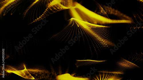 Abstract background with gold particles and luxurious sparkling wave particle.