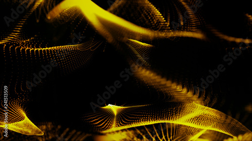 Abstract background with gold particles and luxurious sparkling wave particle.