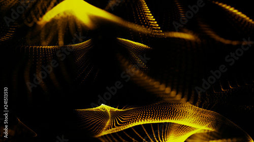 Abstract background with gold particles and luxurious sparkling wave particle.