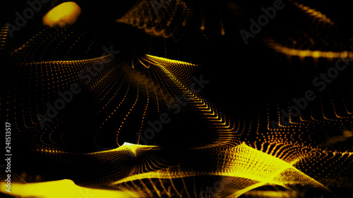Abstract background with gold particles and luxurious sparkling wave particle.