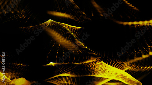 Abstract background with gold particles and luxurious sparkling wave particle.