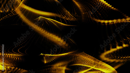 Abstract background with gold particles and luxurious sparkling wave particle.