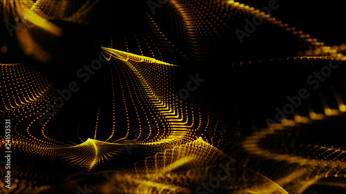 Abstract background with gold particles and luxurious sparkling wave particle.
