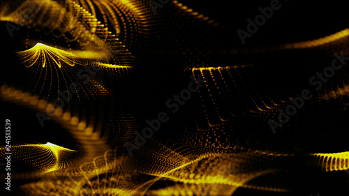 Abstract background with gold particles and luxurious sparkling wave particle.