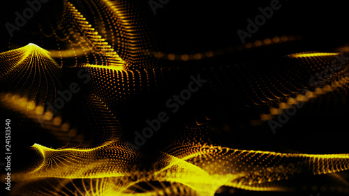 Abstract background with gold particles and luxurious sparkling wave particle.