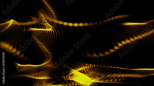 Abstract background with gold particles and luxurious sparkling wave particle.
