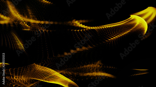 Abstract background with gold particles and luxurious sparkling wave particle.