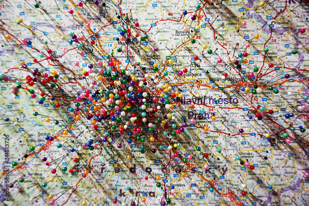 pins on the Prague map