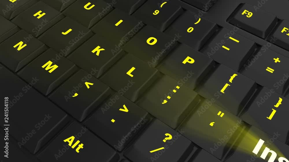 pointing the camera on yellow glowing Inspire key on black computer keyboard pointing the camera on yellow glowing Inspire key on black computer keyboard