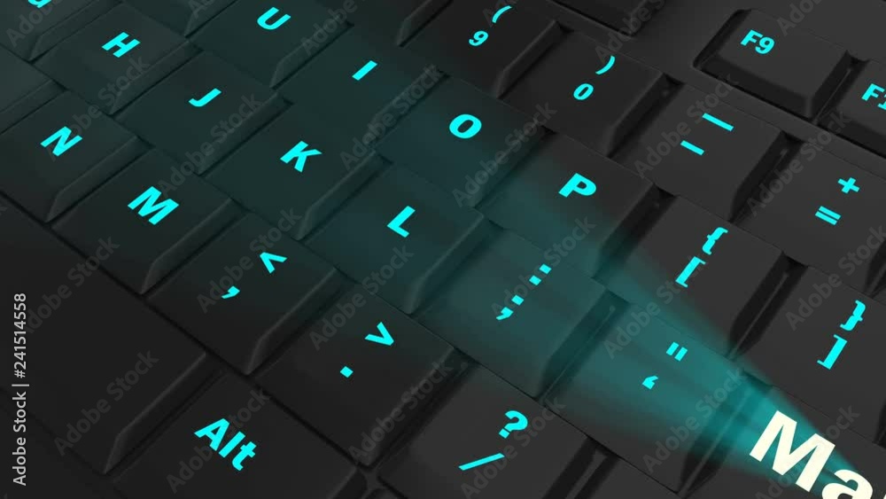 pointing the camera on blue glowing Manage key on black computer keyboard pointing the camera on blue glowing Manage key on black computer keyboard