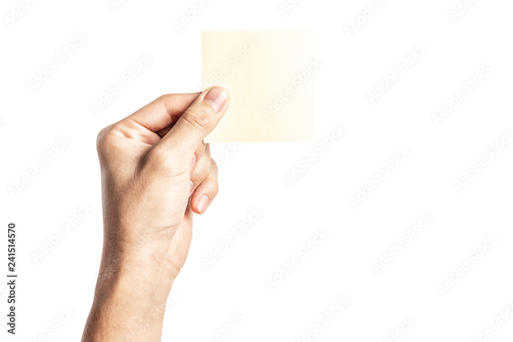 Hand hold virtual business card, credit card or blank paper Hand hold virtual business card, credit card or blank paper