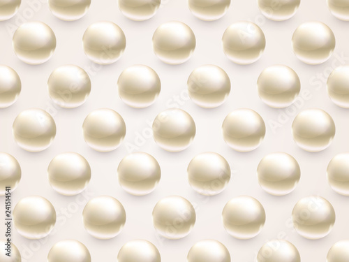 Beautiful Realistic 3D Pearl Valentine's Day background. Modern glossy perla, sphere or circle lens. Grid layout decor.