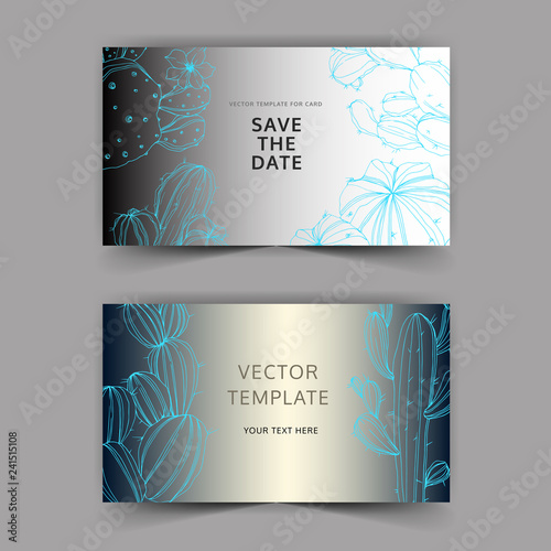 Vector Green cactus floral botanical flower. Engraved ink art. Wedding background card floral decorative border.