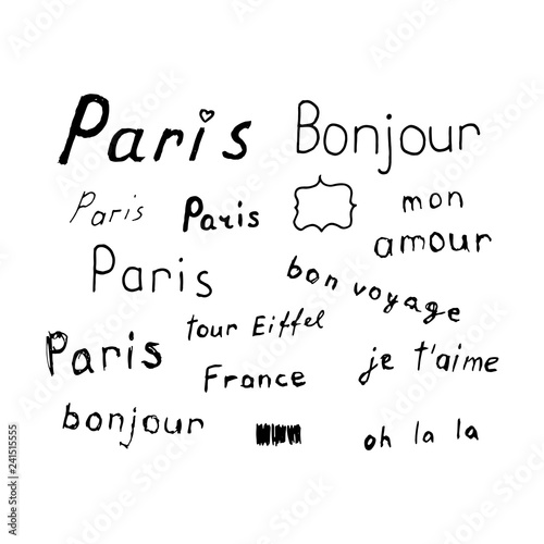 Vector set of hand drawn French words.