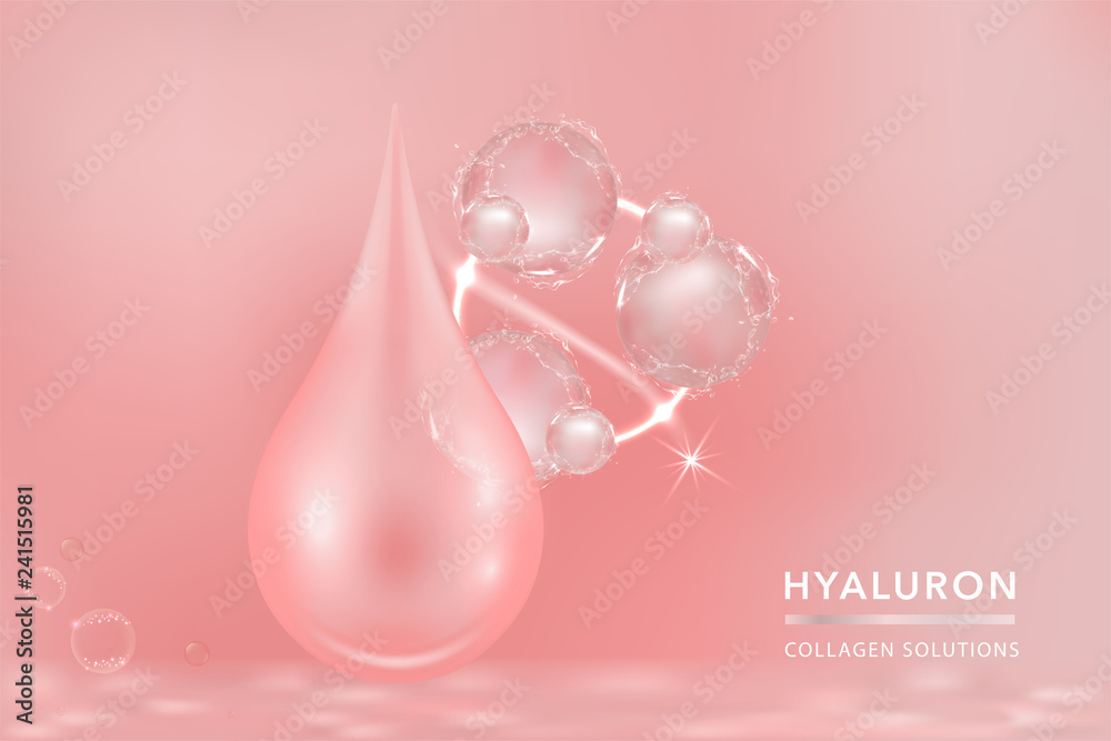 Pink Collagen Serum drop, cosmetic advertising background ready to use, luxury skin care ad, vector illustration.