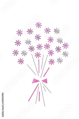 Pink glitter flower bouquet paper cut background - isolated