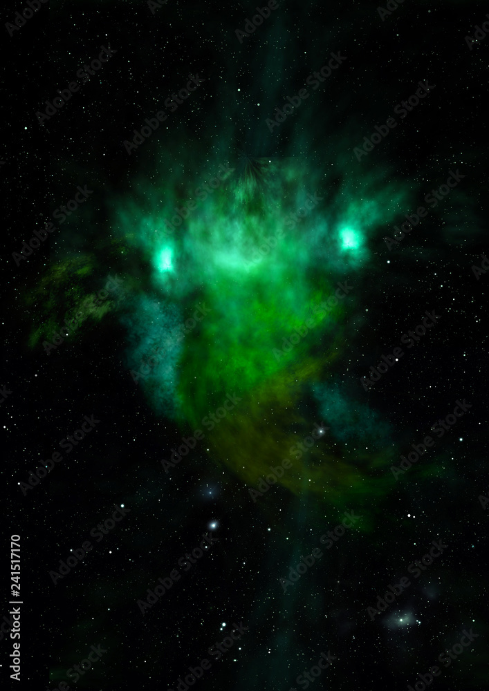 Far being shone nebula and star field. 3D rendering