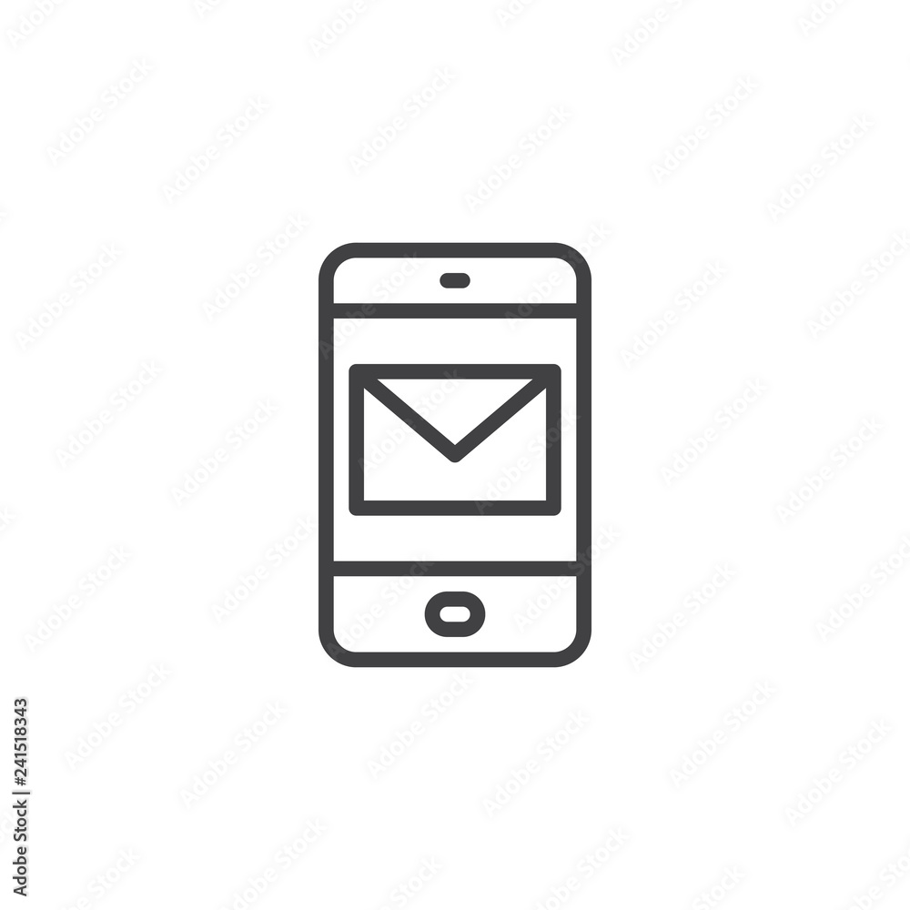 Mobile email screen outline icon. linear style sign for mobile concept and web design. Tablet with envelope message simple line vector icon. Symbol, logo illustration. Pixel perfect vector graphics Mobile email screen outline icon. linear style sign for mobile concept and web design. Tablet with envelope message simple line vector icon. Symbol, logo illustration. Pixel perfect vector graphics