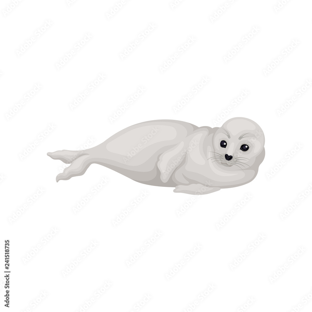 Gray seal pup lying on its side. Animal of Arctic or Atlantic ocean. Cute marine mammal. Flat vector icon Gray seal pup lying on its side. Animal of Arctic or Atlantic ocean. Cute marine mammal. Flat vector icon