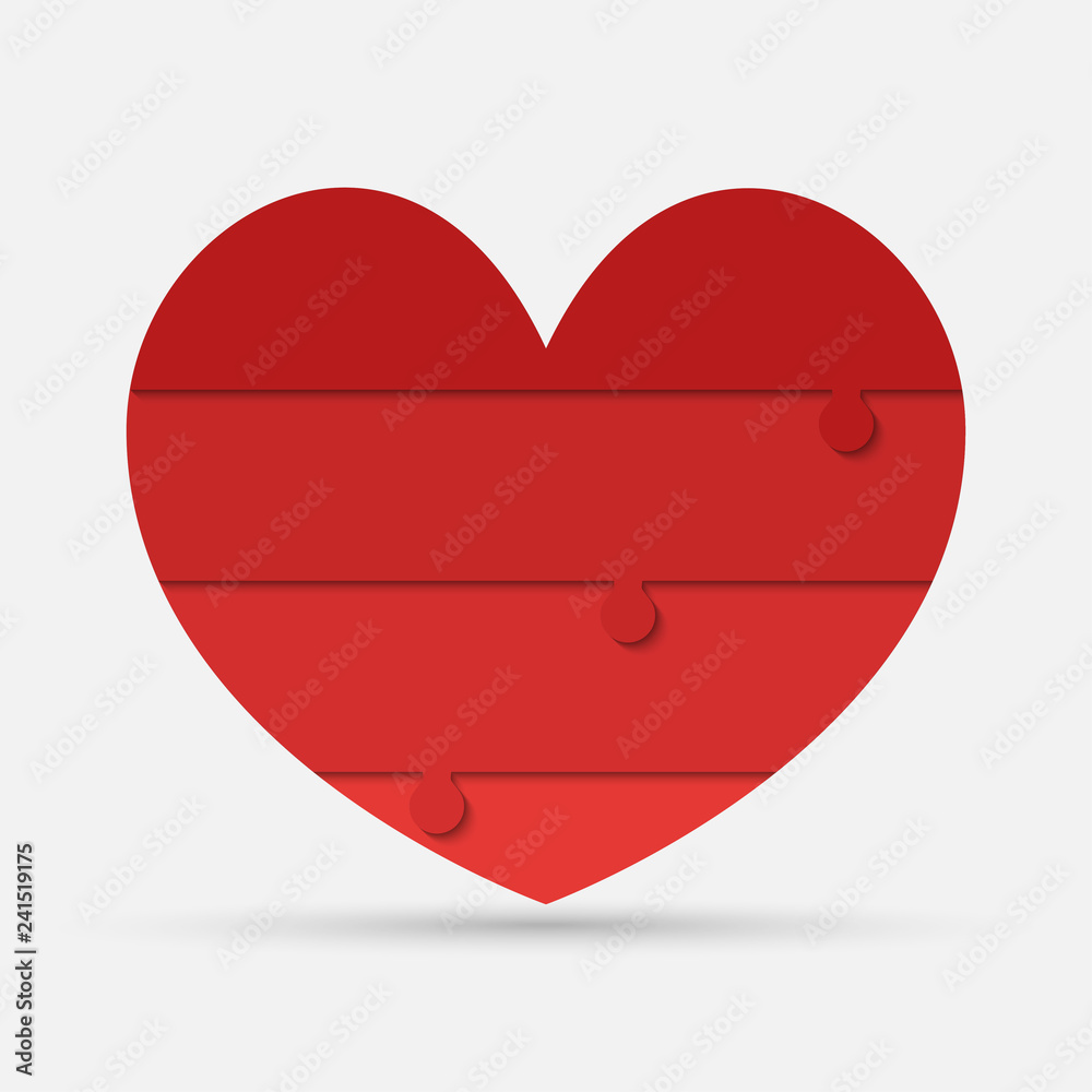 Red pieces puzzle of romantic, medical heart. Red pieces puzzle of romantic, medical heart.
