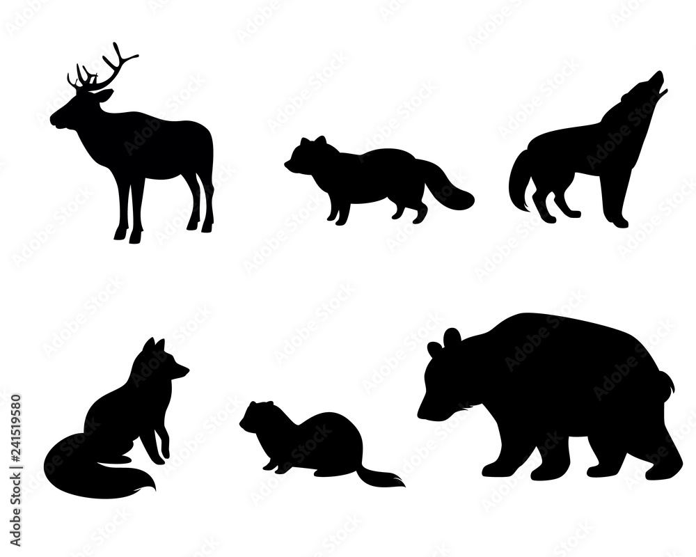 Silhouettes of animals of tundra