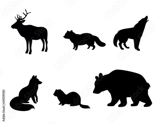 Silhouettes of animals of tundra