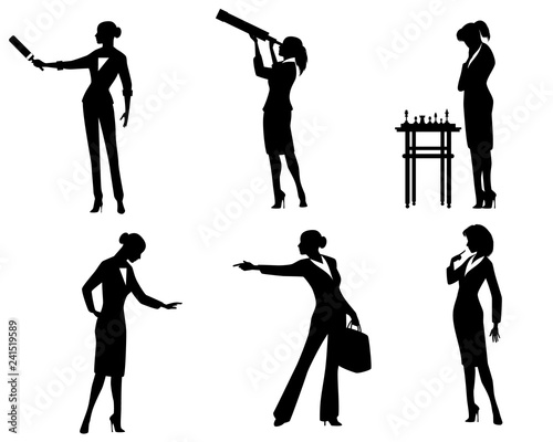 Business lady silhouettes in action