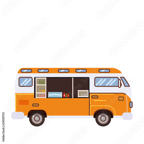 Truck vector template for car branding and advertising isolated on white. Side view, Van with stuff for Brand Identity street cafe and Fast-Food transport. Isolated, flat cartoon style