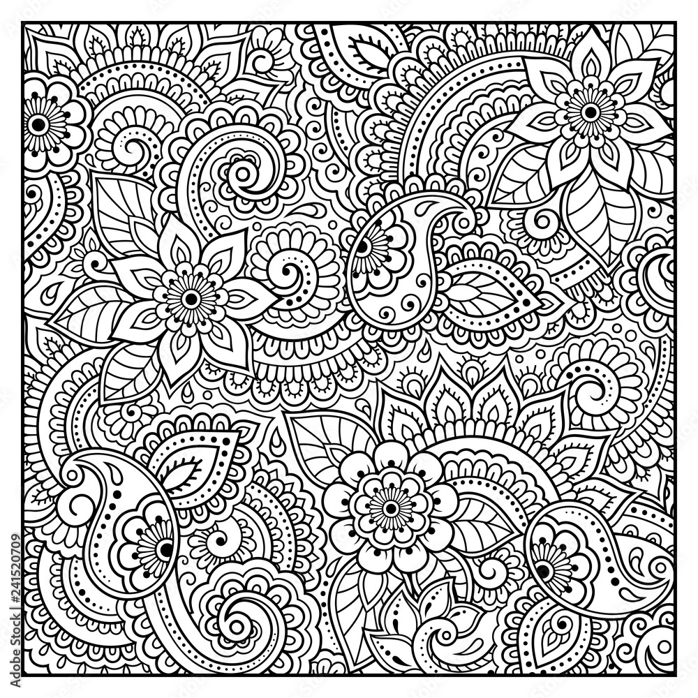 Outline floral pattern for coloring book page. Antistress for adults ...