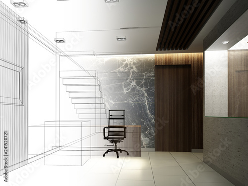 sketch design of reception ,3d rendering