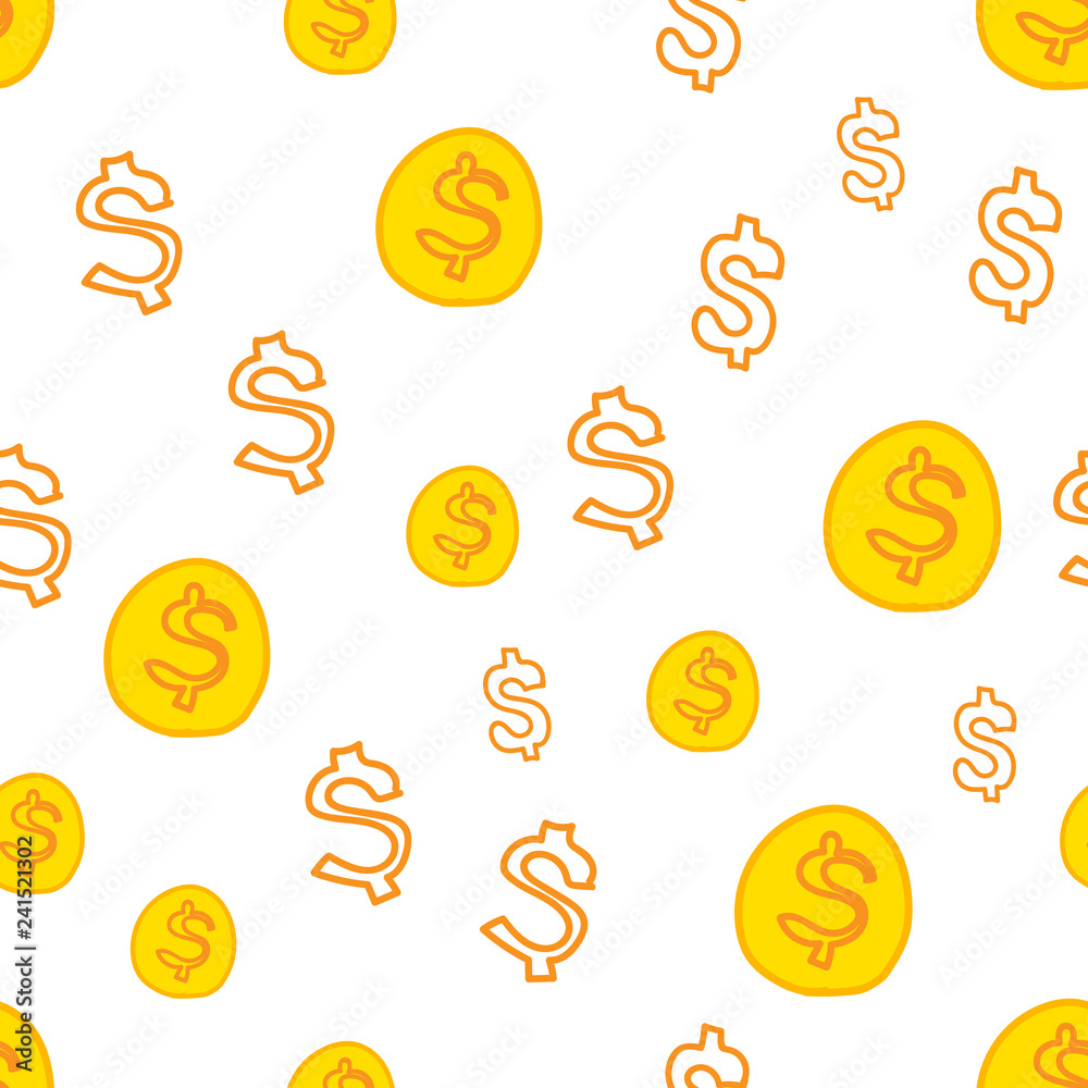 Vector seamless pattern with dollar symbol. Surface for wrapping paper, shirts, cloths, Digital paper