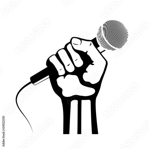 Hand with microphone vector icon